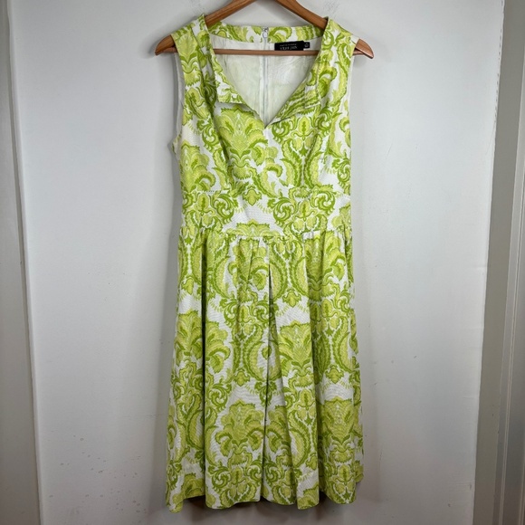 Teri Jon Rickie Freeman Sleeveless Dress 14 Green Print Preppy Old Money Spring - Picture 1 of 13